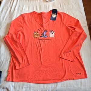 Life is Good women's size XXXL long sleeve orange Halloween shirt NWT